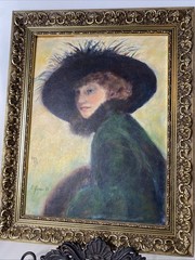 Vintage Doris James Oil Painting Portrait Lady In Hat Framed Impressionist Style