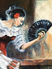 Flamenco Dancer in club setting 2 her lovely dress and style draws in admirers