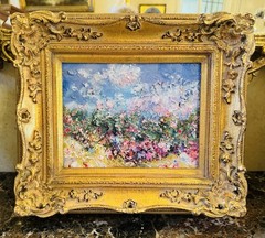 KADLIC Original Oil Painting Wildflowers Garden Impasto Gold Gilt 15″ Frame
