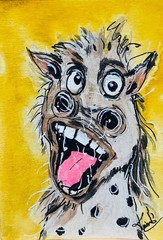 ACEO Whimsical Funny Donkey Laughing Animal Portrait Acrylic Painting Art Card N