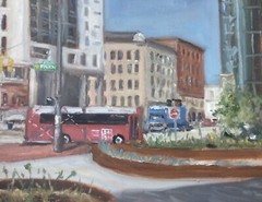Downtown Grand Rapids With Bus – Original Oil Painting