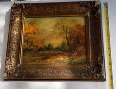 Listed Paul Wesley Oil on Canvas Gesso Frame Landscape Painting Pair Antique