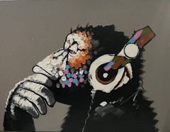 Bansky Inspired DJ Monkey Thinker , Canvas, Music – 31 1/4 X 23 3/4 Large