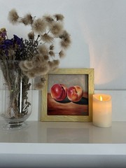 Oil Painting Still Life Art For Kitchen Peaches Gift 20x20cm Wall Art Fruits