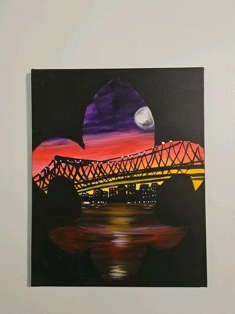 Painting Of New Orleans Louisiana Fleur-de-lis Night Scene Vibrant Colors