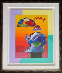 Peter Max UMBRELLA MAN 2015 Hand Signed Painted Serigraph COA Appraisal 32″x 36″