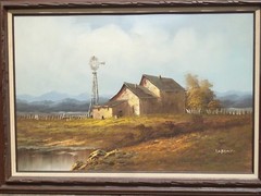 PAINTING LORENZ REALISM AMERICAN SCENE 23 ½” x 35 ½” BARNS STREAM POND TREES CLO