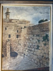 Antique Original Landscape Oil Painting, Signed, Framed, Wailing Wall