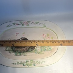 Hand-Painted Oval Wood wall Board 14.5” Bear Cub & Floral, Hanging Hole