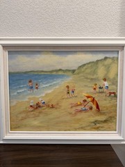 Joan Miller Set of 2 Signed Framed Impressionist Oil on Canvas Beach Seascapes