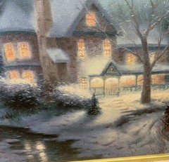Thomas Kincade Signed #/1960 Hand Highlighted on Canvas MOONLIGHT SLEIGH RIDE