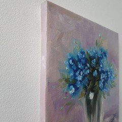 Blue Floral Bouquet Original Oil Painting Impressionist Still Life Wall Decor