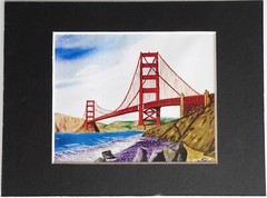 Golden Gate Bridge San Francisco Watercolor Art Signed by Carlos Cuzma 4” x 5”