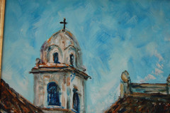 Original Hecto Vidal Oil Painting „Interior Colonial Patio“ Camaguey, Cuba 16×20