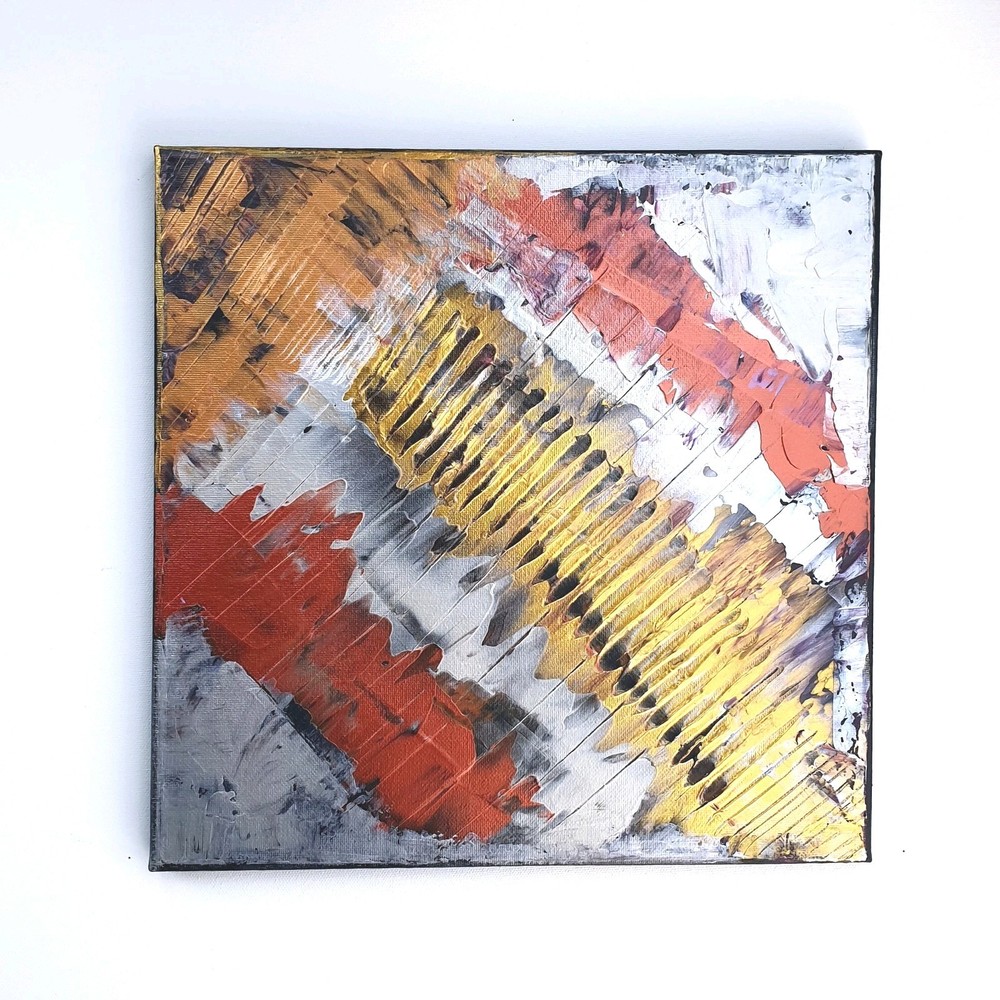Original Abstract Acrylic Painting (See Video) On Canvas Gold Copper 12×12