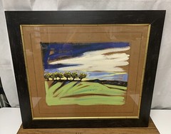 Jann Daughdrill Apple Orchard Oil Painting & Charcoal on Paper Signed Framed CV