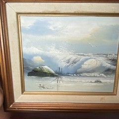 Signed Antonio Canvas Oil Painting Coastal Seascape Seagulls Waves Crashing
