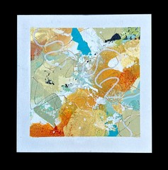 4×4″ 6 Original paintings, abstract gold, teal, sage, mustard, 5×5″ outside size