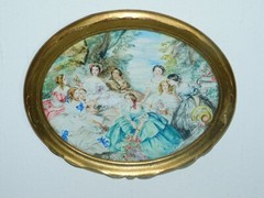 Gouache „Empress Eugénie de Montijo with ladies in court“ signed K.H Dan.ke!