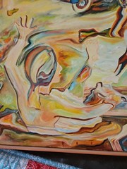 Orig VTG 1985 Abstract Art Oil On Linen“Spring Dance “ Framed Michael B.Stuart