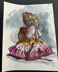 Vintage Watercolor Painting “Girl Holding a Basket” by Gloria Rakocy