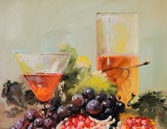 Oil Painting and Wooden Frame, Grape Wine Fruit Still Life, Signed Jean Paul