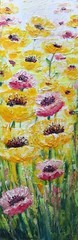 Textured Yellow Flowers Art 12×36 Original Oil Painting