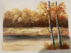Oil Painting Original-Autumn Field and Trees