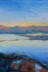 Original Oil Painting Golden Hour Desert Sunset Canyon Lake Impressionist 8×10