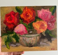 Abstract Roses Oil Painting Flowers Original Canvas Modern Contemporary art 9×12