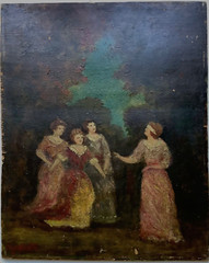 ADOLPHE MONTICELLI SIGNED – 19th FRENCH OIL ON PANEL – WOMEN PLAYING BLINDFOLDED