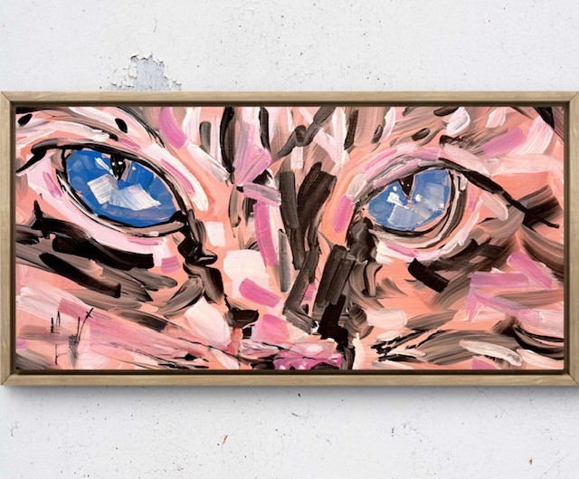 Maria Art PINK KITTY CAT 10×20 Canvas Abstract Expressionist Original Wall Decor