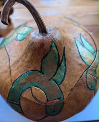 Hummingbirds in gourd art.