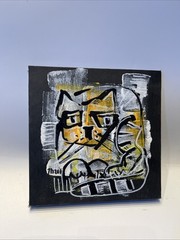 Cat painting acrylic picture on canvas unique gouache orig sign ZM