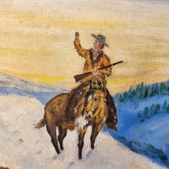 Glemser Signed Framed Original Painting Western Cowboy Horse Winter Hunting Dogs