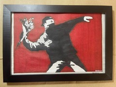 BANKSY drawing framed on sealed and signed wood