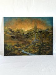 Original Art Painting Fantasy Landscape Water Nature Fairy Cottage Forest Mikah