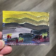 ACEO Artist Card 3.5 X 2.5 Abstract Landscape Acrylic Original Painting on Paper