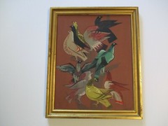 MID CENTURY BIRD PAINTING MODERNISM EXPRESSIONISM PIGEONS SIGNED LANDIS 1950’S