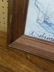 Vintage A. Sehring Wood Framed Print of A DAY at THE BEACH 22.5 in. x 18.5 in.