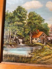 Winona E. Hagerty Original Oil on Board Country Spring Landscape Painting Framed