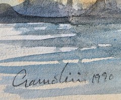 CRAMOLINI ACEO Palmtree Beach ORIGINAL Drawing Painting 2-1/2X3-1/2″ Watercolor