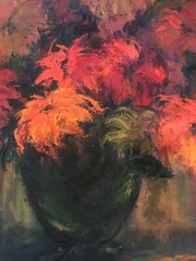 VINTAGE abstract floral flower original oil PAINTING by Walsh 67 modernism mums