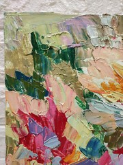 Original oil painting Abstract flowers still life Artwork knife art 11×14 in