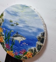 Art 8″/8″ Oil painting Seascape, Under The Water. Sea life . Stretched Canvas