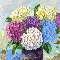 Flowers Original Art Oil Painting 8x8in Hydrangea Still Life Impasto Artwork