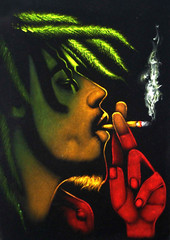 Bob Marley portrait, size 16″x11″, original oil hand-painted on black velvet