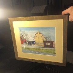 Vintage Original FARM House Barn Amish Wagon Roadside Stand Horse FRAMED Glass