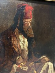 Orientale mit Fes und Bart, Oel auf Malkarton, arabisch,