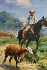 Horse Oil Painting on Canvas 55″ x 43″ Signed ‚S. T. Cesent‘ in Gold Gilt Frame